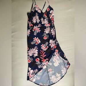 Navy and pink flower high low dress. Worn one time